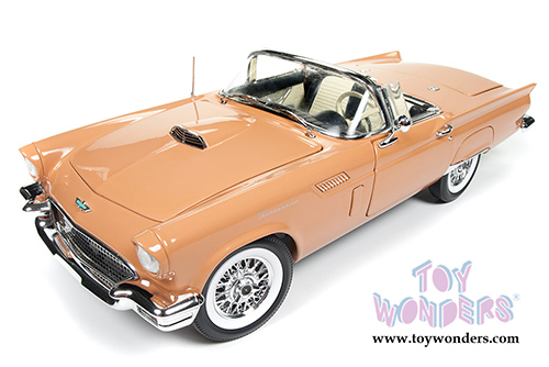 Auto World American Muscle - Ford Thunderbird Convertible w/ Removable Black Bonnet 60th Anniversary edition (1957, 1/18 scale diecast model car, Coral Sand) AMM1098