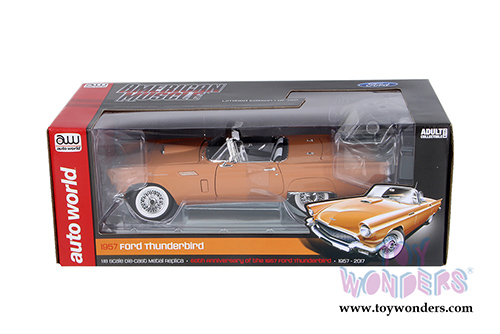 Auto World American Muscle - Ford Thunderbird Convertible w/ Removable Black Bonnet 60th Anniversary edition (1957, 1/18 scale diecast model car, Coral Sand) AMM1098