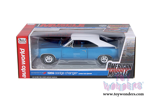 Auto World - Hemmings Muscle Machines Dodge Charger White Hat Special Cover Car 2011 (1969, 1/18 scale diecast model car, B5 Blue) AMM1100
