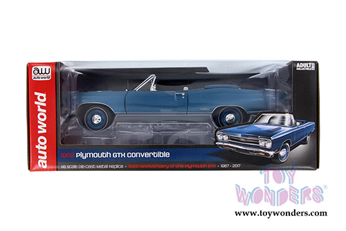 Auto World - American Muscle | Plymouth GTX Convertible 50th Anniversary (1969, 1/18 scale diecast model car, Nantucket Blue) AMM1102