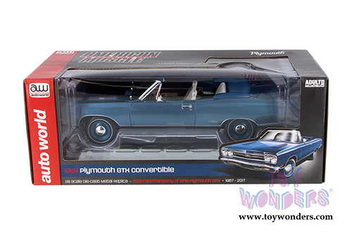 Auto World - American Muscle | Plymouth GTX Convertible 50th Anniversary (1969, 1/18 scale diecast model car, Nantucket Blue) AMM1102