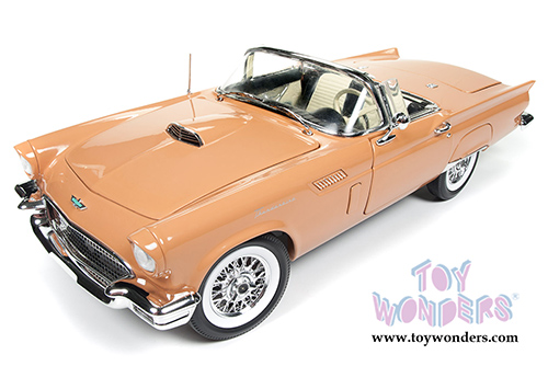 Auto World American Muscle - Ford Thunderbird Convertible w/ Removable Silver Bonnet 60th Anniversary edition (1957, 1/18 scale diecast model car, Coral Sand) AMM1106