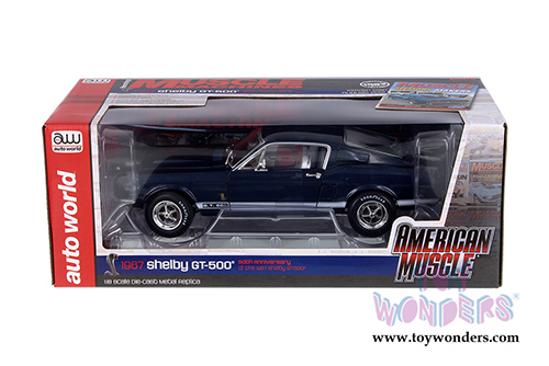 Auto World American Muscle - Hemmings Muscle Machines Ford Shelby Mustang GT 500, 50th Anniversary Hardtop (1969, 1/18 scale diecast model car, Metallic Blue) AMM1111