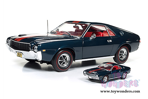 Auto World American Muscle -  AMC AMX Class of 1968 with a 1/64 scale replica by Johnny Lightning (1968, 1/18,1/64 scale diecast model car, Blazer Blue) AMM1124