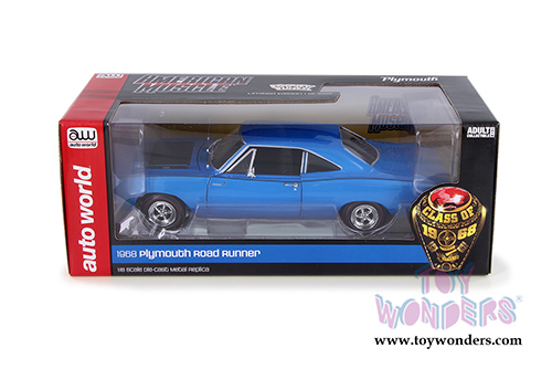 Auto World - American Muscle | Plymouth Road Runner Hardtop Looney Tunes&trade; Class of '68 (1968, 1/18 scale diecast model car, Electric Blue) AMM1125