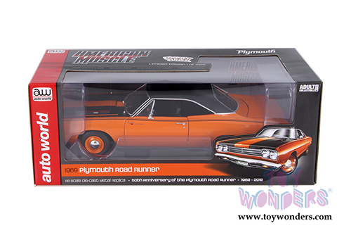 Auto World - American Muscle | Plymouth Road Runner Hard Top Looney Tunes&trade; 50th Anniversary (1969, 1/18 scale diecast model car, Omaha Orange) AMM1131