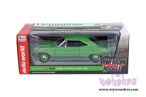 Auto World American Muscle - Hemmings Muscle Machines Dodge Coronet Super Bee Hardtop (1969, 1/18 scale diecast model car, Green) AMM1136