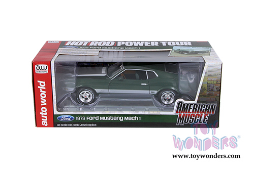 Auto World - American Muscle | Hot Rod Power Tour Ford Mustang Mach 1 (1973, 1/18 scale diecast model car, Dark Green) AMM1144