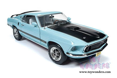 Auto World - American Muscle - Ford Mustang Mach 1 Hardtop Class of '69 50th Anniversary (1969, 1/18 scale diecast model car, Aztec Aqua) AMM1181