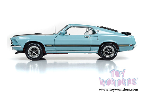 Auto World - American Muscle - Ford Mustang Mach 1 Hardtop Class of '69 50th Anniversary (1969, 1/18 scale diecast model car, Aztec Aqua) AMM1181