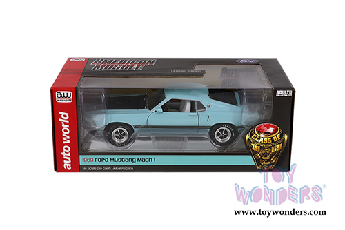 Auto World - American Muscle - Ford Mustang Mach 1 Hardtop Class of '69 50th Anniversary (1969, 1/18 scale diecast model car, Aztec Aqua) AMM1181