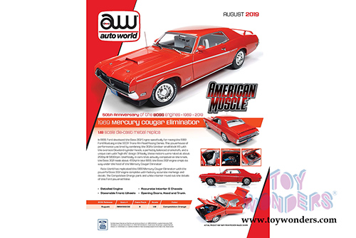 Auto World - American Muscle - Mercury Cougar Eliminator Hardtop 50th Anniversary of the Boss Engines (1969, 1/18 scale diecast model car, Competition Orange) AMM1183