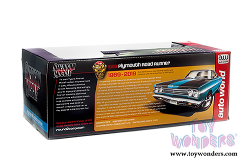 Auto World - American Muscle | Plymouth Road Runner Hardtop Class of '69 50th Anniversary (1969, 1/18 scale diecast model car, Petty Blue w/Black) AMM1184