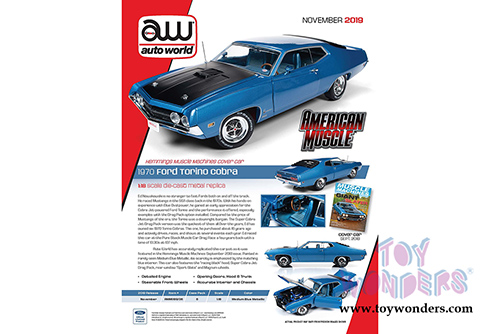 Auto World American Muscle - Hemmings Muscle Machines Ford Torino Cobra Hardtop (1970, 1/18 scale diecast model car, Metallic Blue/Black) AMM1189