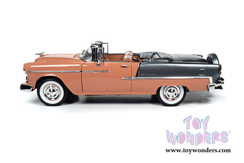 Auto World - American Muscle | Chevrolet&reg; Bel Air&reg; Convertible (1955, 1/18 scale diecast model car, Coral/Shadow Gray) AMM1221
