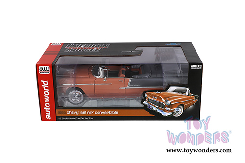 Auto World - American Muscle | Chevrolet&reg; Bel Air&reg; Convertible (1955, 1/18 scale diecast model car, Coral/Shadow Gray) AMM1221