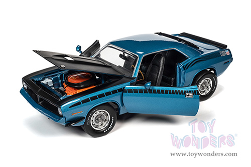 Auto World - American Muscle 30th Anniversary | Plymouth AAR Barracuda 340 Six-Pack Hardtop (1970, 1/18 scale diecast model car, Blue Fire Metallic/Matte Black) AMM1225