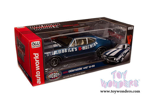 Auto World American Muscle - Oldsmobile&reg; 442 W-30 Coupe Muscle Car & Corvette Nationals (MCACN) (1969, 1/18 scale diecast model car, Trophy Blue/White) AMM1235