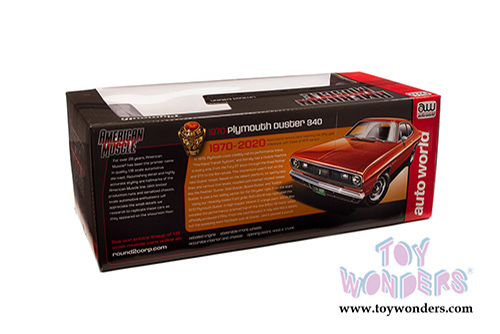 Auto World - American Muscle | Plymouth Duster 340 Hardtop Class of '70 50th Anniversary (1970, 1/18 scale diecast model car, Vitamin C Orange) AMM1239