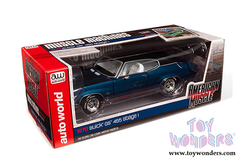 Auto World American Muscle - Hemmings Muscle Machines | Buick&reg; GS 455 Stage 1 Hardtop Magazine Cover Car (July 2019) (1970, 1/18 scale diecast model car, Diplomat Blue/Black) AMM1242