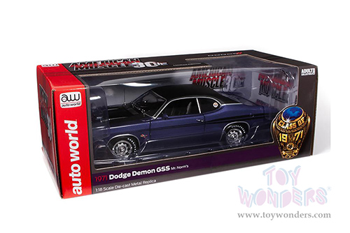 Auto World - American Muscle 30th Anniversary | Dodge Demon GSS Mr. Norm's Class of 1971 (1971, 1/18 scale diecast model car, Plum Crazy) AMM1255
