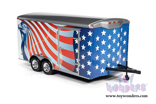 Auto World - American Muscle 30th Anniversary | Four Wheel Enclosed Trailer (1/18 scale diecast model car, Red/White/Blue) AMM1266