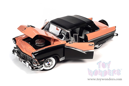 Auto World - Ford Fairlane Sunliner Convertible Soft Top Muscle Car & Corvette Nationals (MCACN) (1956, 1/18 scale diecast model car, Sunset Coral and Raven Black) AMM1270 MAP: $115.99