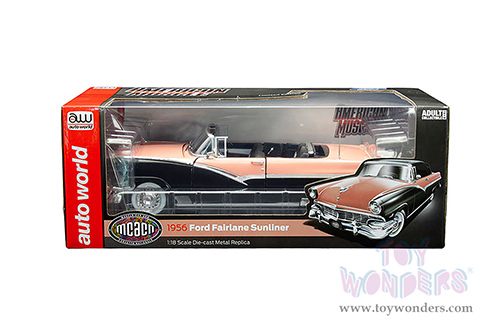 Auto World - Ford Fairlane Sunliner Convertible Soft Top Muscle Car & Corvette Nationals (MCACN) (1956, 1/18 scale diecast model car, Sunset Coral and Raven Black) AMM1270 MAP: $115.99