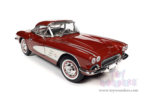 Auto World American Muscle - Chevrolet&reg; Corvette&reg; Convertible (1961, 1/18 scale diecast model car, Honduras Maroon/Ermine White Cove) AMM1281