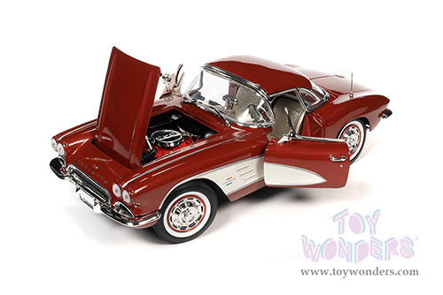 Auto World American Muscle - Chevrolet&reg; Corvette&reg; Convertible (1961, 1/18 scale diecast model car, Honduras Maroon/Ermine White Cove) AMM1281