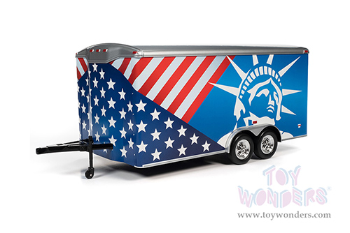Auto World American Muscle - Four Wheel Enclosed Trailer Patriotic (1/18 scale diecast model car, American Flag Graphics) AMM1284 MAP: $59.99