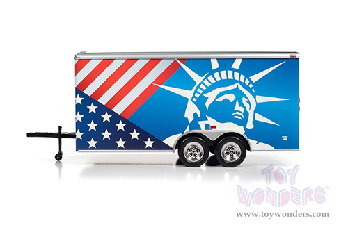 Auto World American Muscle - Four Wheel Enclosed Trailer Patriotic (1/18 scale diecast model car, American Flag Graphics) AMM1284 MAP: $59.99