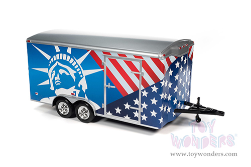 Auto World American Muscle - Four Wheel Enclosed Trailer Patriotic (1/18 scale diecast model car, American Flag Graphics) AMM1284 MAP: $59.99
