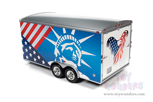 Auto World American Muscle - Four Wheel Enclosed Trailer Patriotic (1/18 scale diecast model car, American Flag Graphics) AMM1284 MAP: $59.99