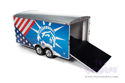 Auto World American Muscle - Four Wheel Enclosed Trailer Patriotic (1/18 scale diecast model car, American Flag Graphics) AMM1284 MAP: $59.99