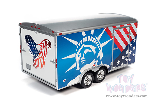 Auto World American Muscle - Four Wheel Enclosed Trailer Patriotic (1/18 scale diecast model car, American Flag Graphics) AMM1284 MAP: $59.99