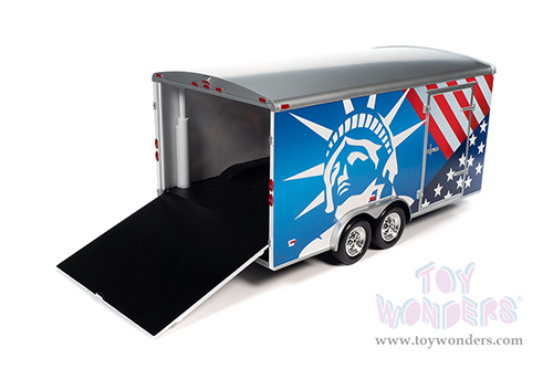 Auto World American Muscle - Four Wheel Enclosed Trailer Patriotic (1/18 scale diecast model car, American Flag Graphics) AMM1284 MAP: $59.99