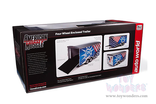 Auto World American Muscle - Four Wheel Enclosed Trailer Patriotic (1/18 scale diecast model car, American Flag Graphics) AMM1284 MAP: $59.99