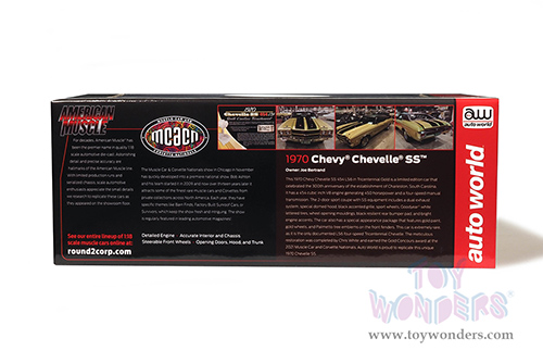 Auto World American Muscle - Chevrolet® Chevelle® SS™ Muscle Car & Corvette Nationals (MCACN) (1970, 1/18 scale diecast model car, Tricentennial Gold) AMM1332