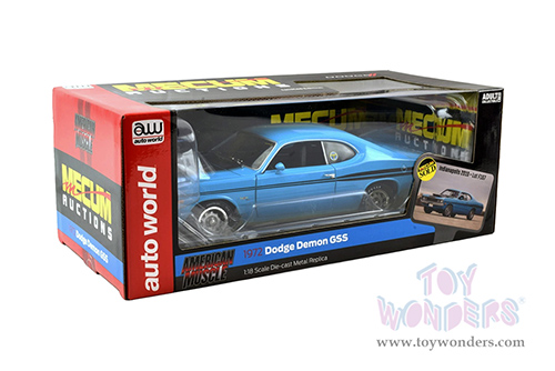 Auto World American Muscle - Dodge Demon GSS "Mecum Auctions" (1972, 1/18 scale diecast model car, Petty Blue/Black stripes) AMM1345 MAP: $104.99