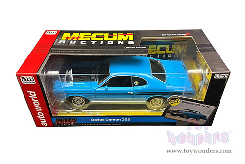 Auto World American Muscle - Dodge Demon GSS "Mecum Auctions" (1972, 1/18 scale diecast model car, Petty Blue/Black stripes) AMM1345 MAP: $104.99