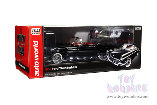 Auto World American Muscle - Ford Thunderbird Convertible w/ Removable Top (1957, 1/18 scale diecast model car, Raven Black/Colonial White) AMM1349 MAP: $104.99