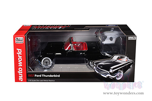 Auto World American Muscle - Ford Thunderbird Convertible w/ Removable Top (1957, 1/18 scale diecast model car, Raven Black/Colonial White) AMM1349 MAP: $104.99