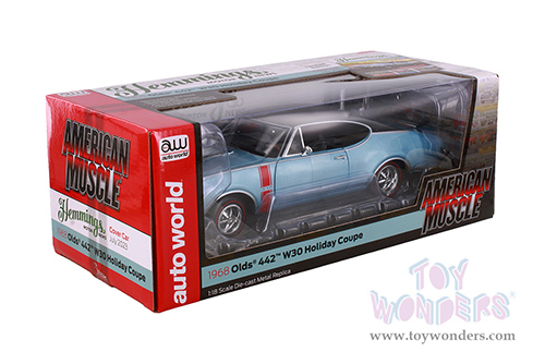 Auto World - Hemmings Motor News | Oldsmobile® 442™ W30 Holiday Coupe Magazine Cover Car (July 2023) (1968, 1/18 scale diecast model car, Teal Frost) AMM1350 MAP: $104.99