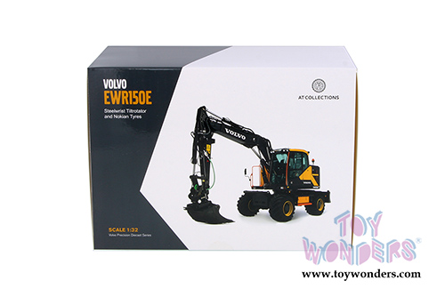 AT Collections - Volvo EWR150E Excavator with Steelwrist Tiltrotator and Nokian Tires (1/32 scale diecast model car, Yellow/Black) AT3200100