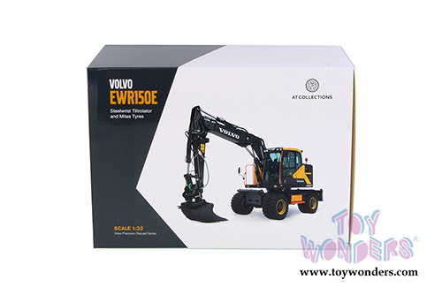 AT Collections - Volvo EWR150E Excavator with Steelwrist Tiltrotator and Mitas Twin Tires (1/32 scale diecast model car, Yellow/Black) AT3200101