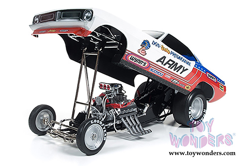 Auto World Legends - ARMY Plymouth Cuda NHRA Funny Car (1971, 1/18 scale diecast model car, Blue/Red/White) AW1170