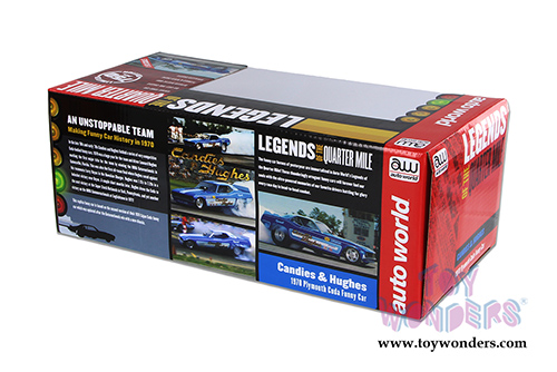 Auto World Legends - Candies & Hughes Plymouth Cuda NHRA Funny Car (1970, 1/18 scale diecast model car, Blue w/ White Stripes) AW1172