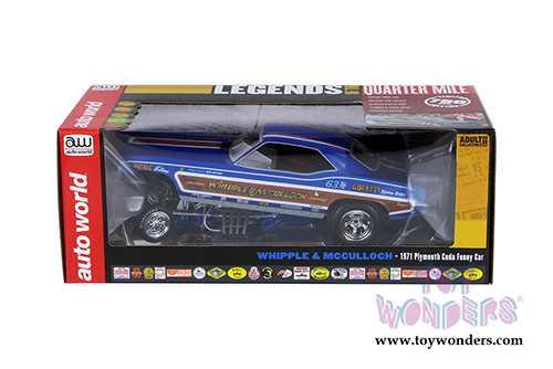 Auto World Legends - Whipple & McCulloch Plymouth Cuda NHRA Funny Car (1971, 1/18 scale diecast model car, Blue/Brown) AW1176