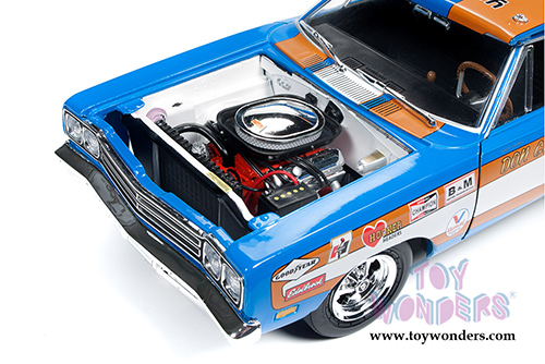 Auto World - Plymouth Road Runner Hard Top - Don Grotheer (1969, 1/18 scale diecast model car, Blue/Orange/White) AW220